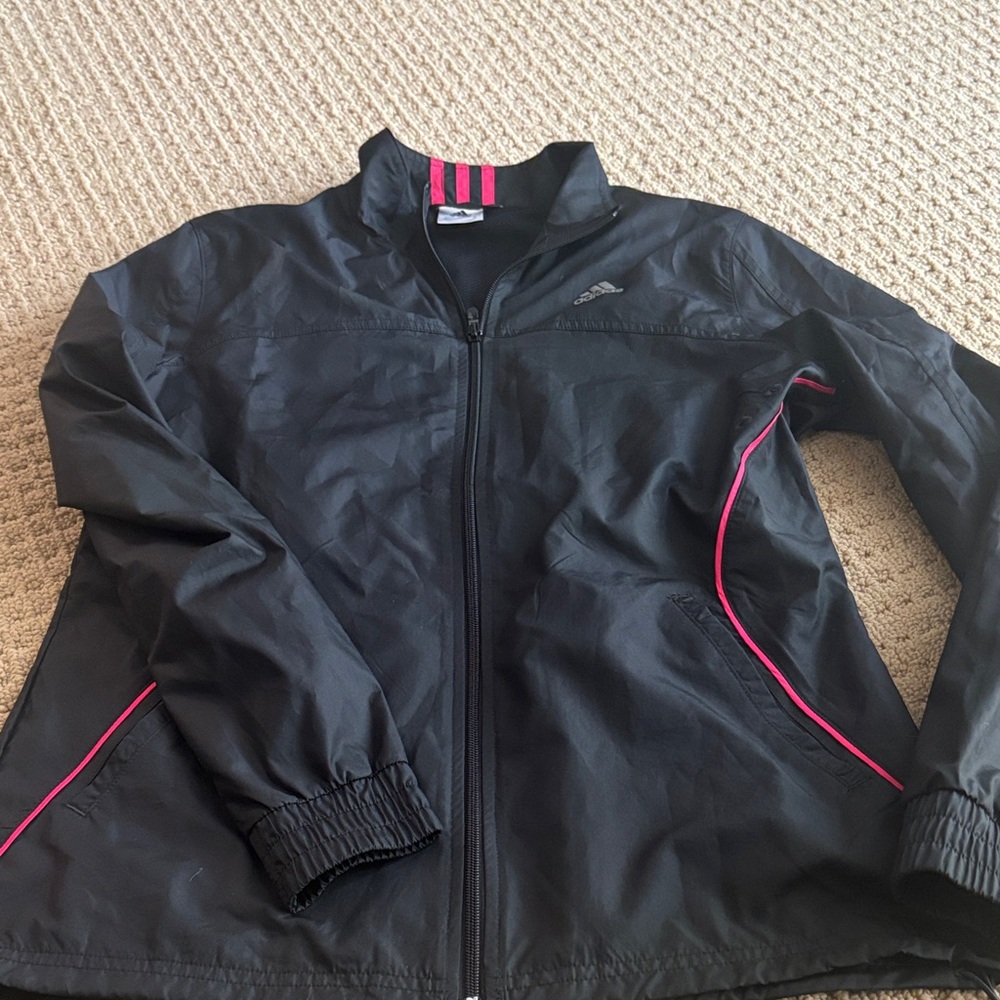 Adidas Black Windbreaker with Pink Highlights